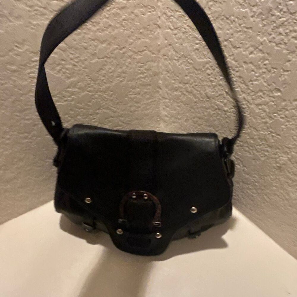 Ferragamo Flap Front Gancini Shoulder Bag Black Leather Satchel Shoulder Purse